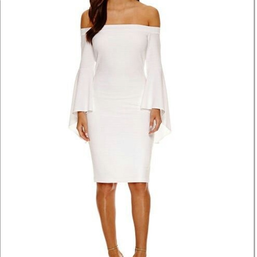 Off the shoulder bell sleeve white midi dress